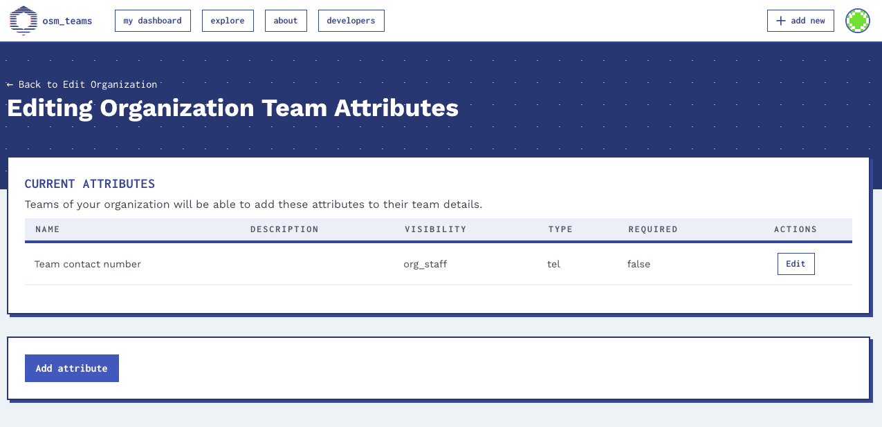 Edit organization team attributes